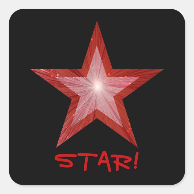 Red Star 'STAR' quadratischer Aufkleber schwarz (Vorderseite)