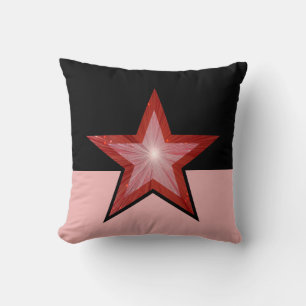 Red Star throw pillow square pale pink black Kissen