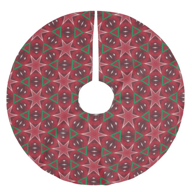 Red Star und Green Geometric Weihnachtsmuster Polyester Weihnachtsbaumdecke (Vorderseite)