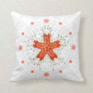 Red starfish on texture Throw Pillow Kissen