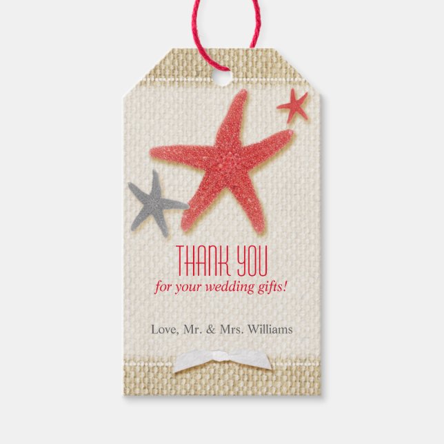 Red Starfish Rustic Beach Wedding Vielen Dank Geschenkanhänger (Vorderseite)