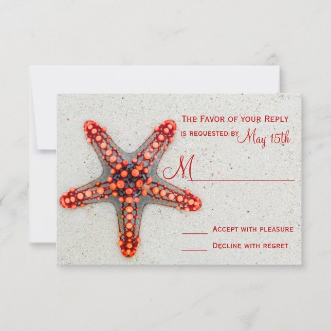 Red Starfish Sand Beach Destination Wedding RSVP (Devant)