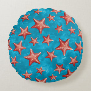 Red Starfish Summer Beach Nautical Coastal Rundes Kissen