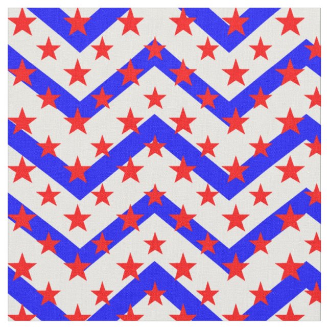 Red Stars auf Blue White Zigzag Stoff (Nahaufnahme)