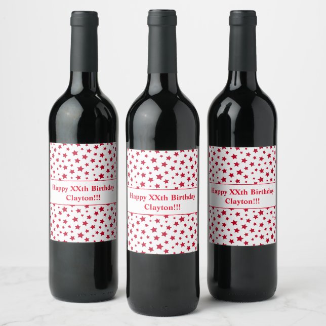 Red Stars Avec Message Anniversaire Vin Étiquette (Bouteilles)