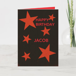 Red Stars Black Background Retro Grunge Birthday Karte