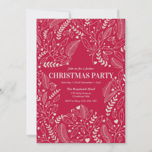 Red Stars et Holly Christmas party Invitation