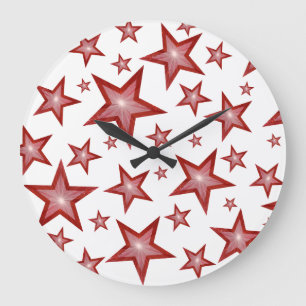 Red Stars horloge ronde blanche