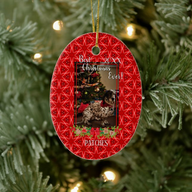 Red Stars Pattern Pet Foto Weihnachten Keramik Ornament (Baum)