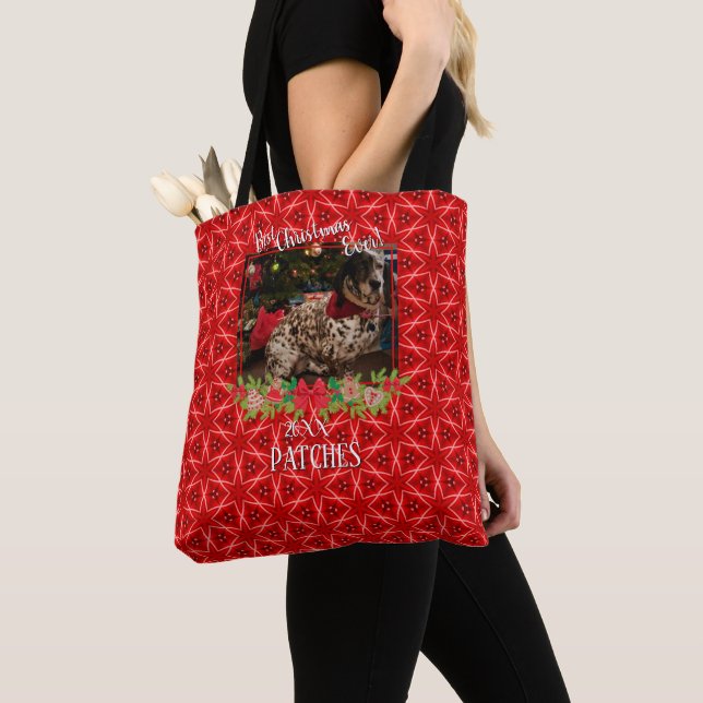 Red Stars Pattern Pet Foto Weihnachten Tasche (Von Nahem)