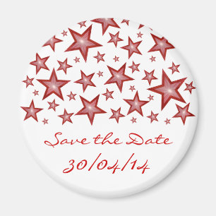 Red Stars "Save the Date" Kühlschrankmagnet weiß