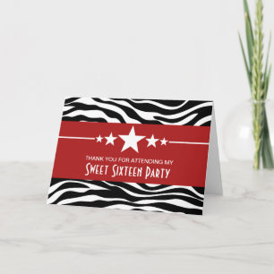 Red Stars Zebra Print Sweet 16 Danke Karte