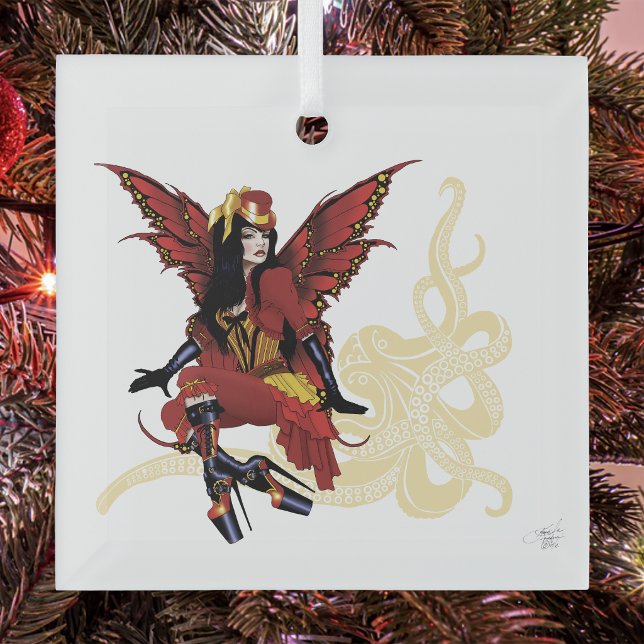 Red Steampunk Fairy Octopus Ornament Aus Glas (Von Creator hochgeladen)
