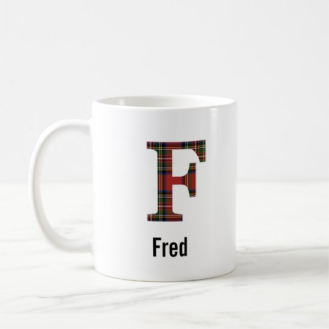 Red Stewart A Plaid Monogramme F Mug (Gauche)