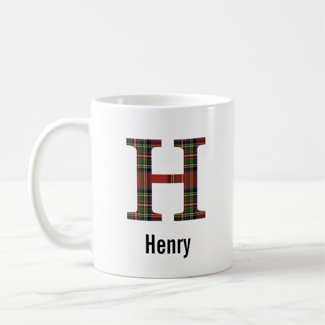 Red Stewart Plaid Monogram H Mug (Gauche)