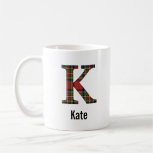 Red Stewart Plaid Monogram K Mug