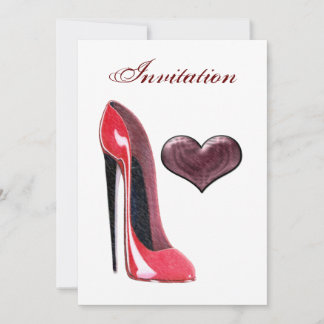 Red Stiletto Shoe and Heart Invitation
