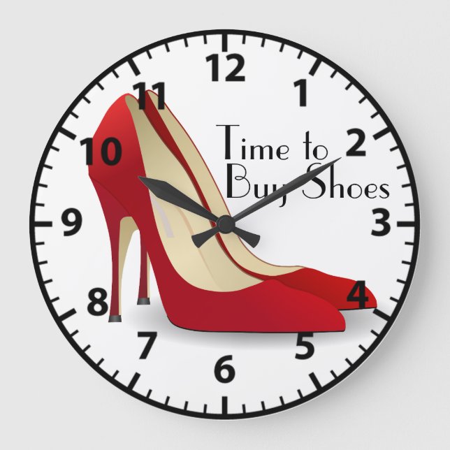 Red Stiletto Shoe Collection Funny Shoe Shopper Große Wanduhr (Vorderseite)