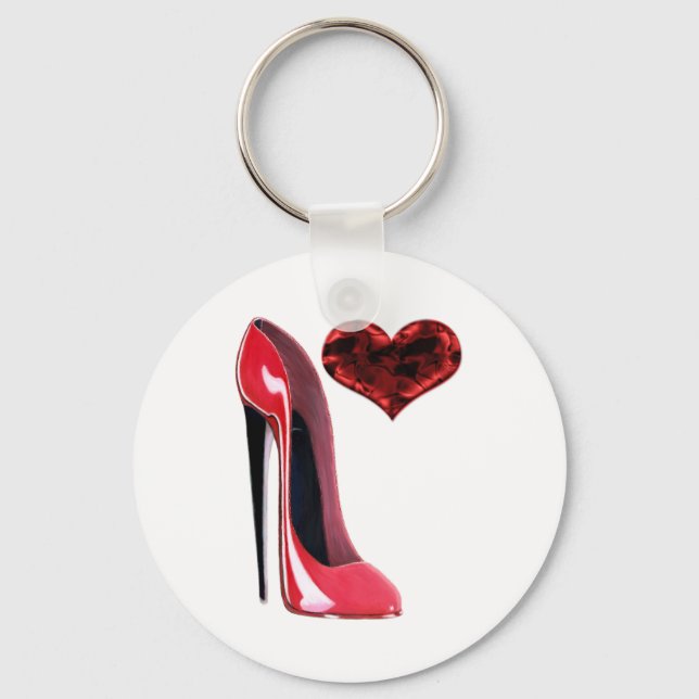 Red Stiletto Shoe und 3D Herzdesign Schlüsselanhänger (Vorderseite)