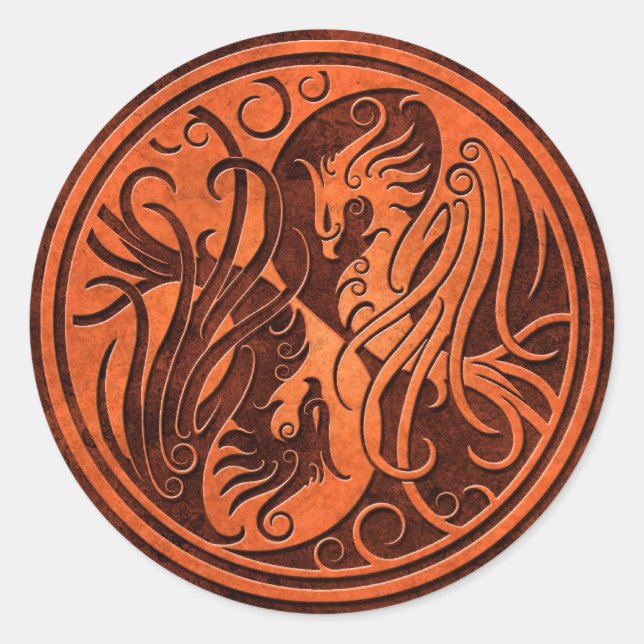 Red Stone Yin Yang Phoenix Runder Aufkleber (Vorderseite)