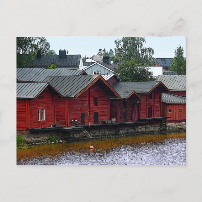 Red Storehouses in Porvoo, Finnland Postkarte (Vorderseite)