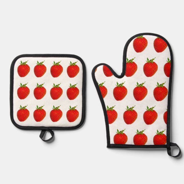 Red Strawberries 4Ann Ofenhandschuh & Topflappen-Set (Vorderseite)