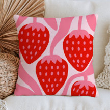 Red Strawberries Pastel Pink Eclectic Fruit Art