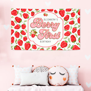 Red Strawberry 1. Geburtstag Party Berry First Banner