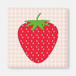 Red Strawberry auf Gingham Karo. Magnet