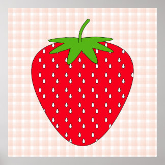 Red Strawberry auf Gingham Karo. Poster