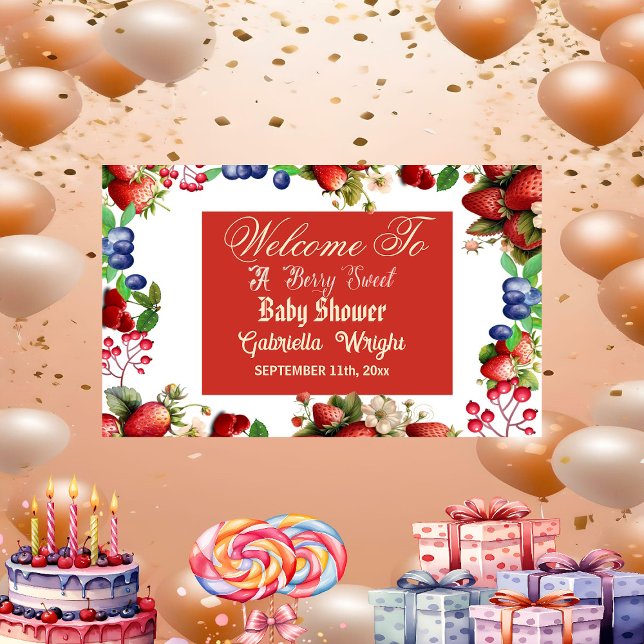 Red Strawberry Baby Dusche | Blue Berry Sweet Nied Banner (Red Strawberry Baby Shower |Blue Berry Sweet Cute Banner)