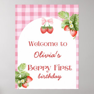 Red Strawberry Berry Erster Geburtstag Vielen Dank Poster
