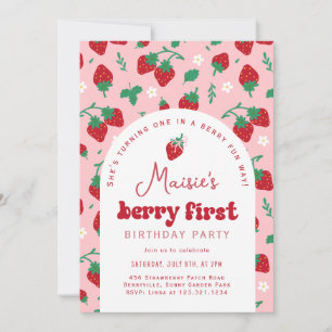 Red Strawberry Berry First Birthday Party Einladung