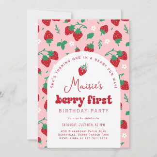 Red Strawberry Berry First Birthday Party Einladung