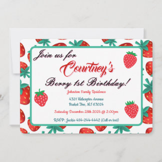 Red Strawberry Berry First Birthday Party Einladung