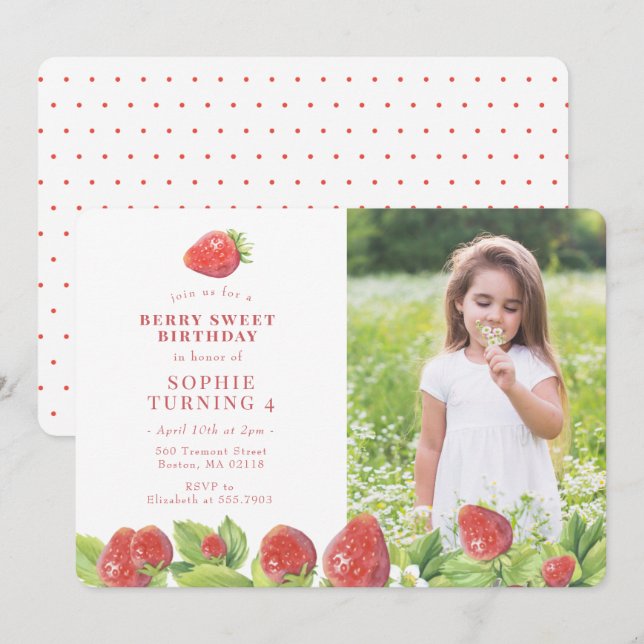 Red Strawberry Berry Sweet Birthday Einladung (Vorne/Hinten)