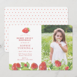 Red Strawberry Berry Sweet Birthday Einladung