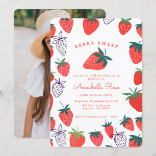 Red Strawberry Berry Sweet Birthday Einladung