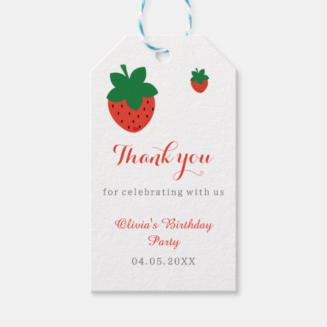 Red Strawberry Birthday Party Danke Geschenkanhänger (Vorderseite)
