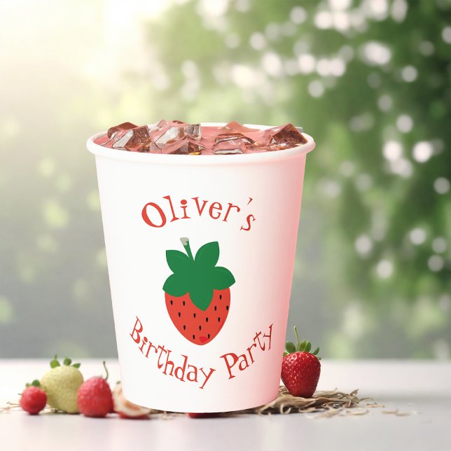 Red Strawberry Birthday Party Pappbecher (Von Creator hochgeladen)