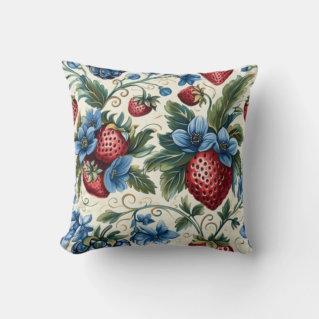 Red Strawberry & Blue Blueberry Royal Farm Style Kissen (Vorderseite)