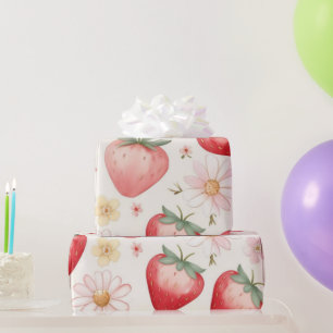 Red Strawberry Blume Geburtstagsparty für sie Geschenkpapier