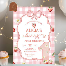  Red Strawberry Daisy Coquette Berry 1st Birthday Einladung