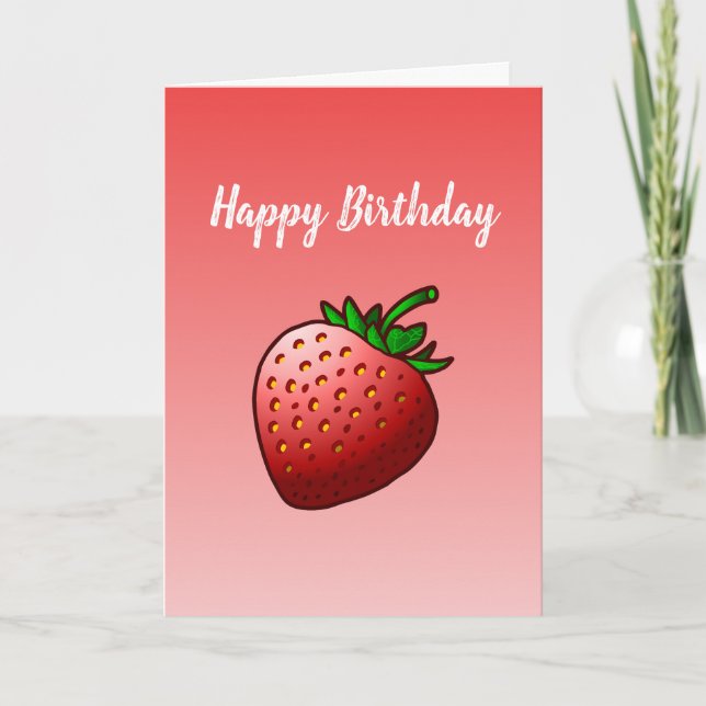 Red Strawberry Folded Birthday Card Karte (Vorderseite)