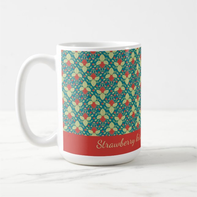 Red Strawberry fruit, blossoms and runners Kaffeetasse (Links)