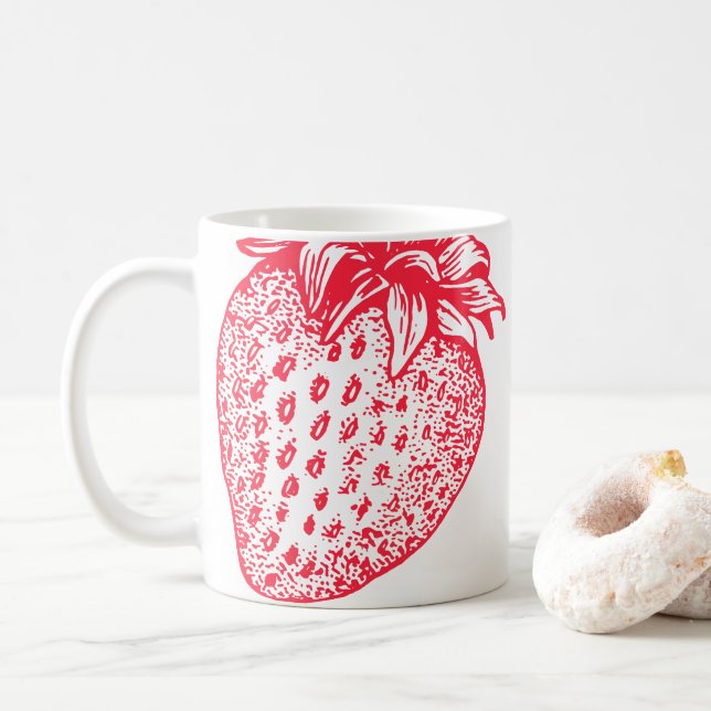 Red Strawberry Illustration Tasse (Mit Donut)