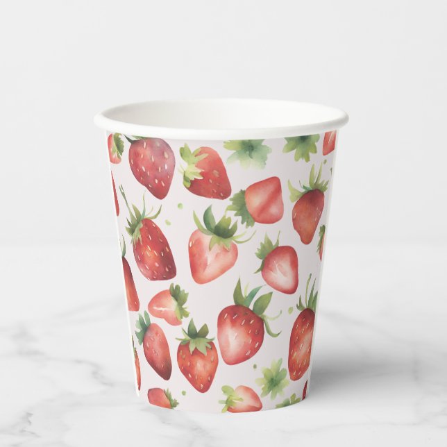 Red Strawberry Pattern Pappbecher (Vorderseite)