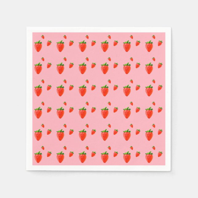 Red Strawberry Pattern Pink Party Serviette (Vorderseite)