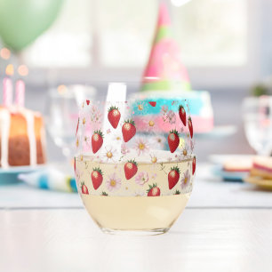 Red Strawberry pink Birthday Party für sie Weinglas Ohne Stiel