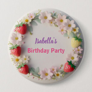 Red Strawberry pink Daisy Birthday Party für sie Button